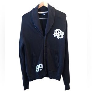 Vintage 90’s Authentic ROCAWEAR Black Preppy Shawl Collar Tight Knit Cardigan XL